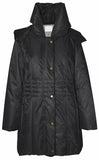 Women's Puff Collar Removable Hood Mid-Length Puffer Coat