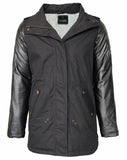 Women's Fashion PU Sleeve Fleece Lining Long Jacket
