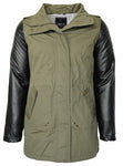 Women's Fashion PU Sleeve Fleece Lining Long Jacket