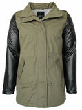 Women's Fashion PU Sleeve Fleece Lining Long Jacket
