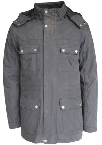 Men's Snap Button Detachable Hood Utility Jacket